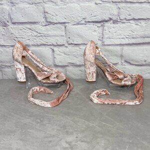 Forever 21 Dusty Rose Crushed Velvet Ankle Tie Heels